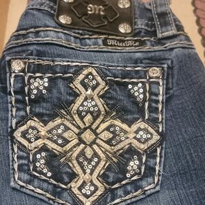 Miss Me Blue Boot Cut Jeans with Silver Embellishments